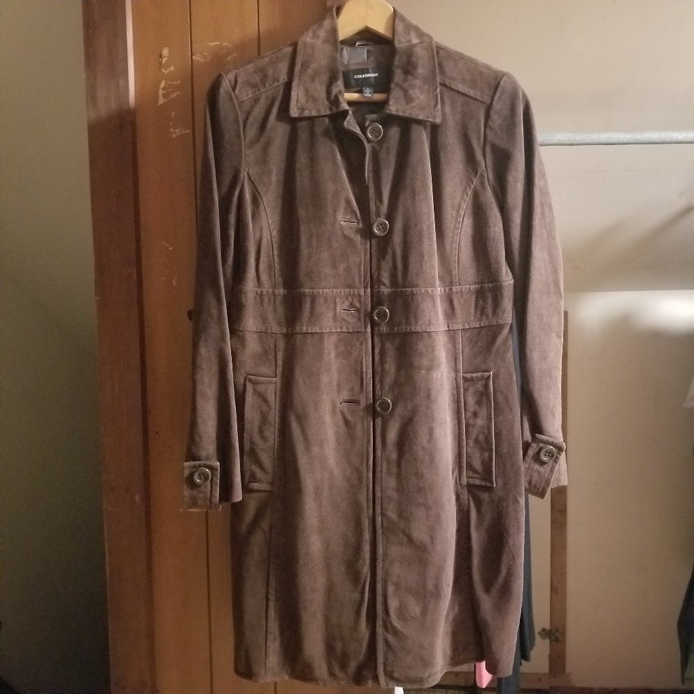 Colebrook brown leather long length coat